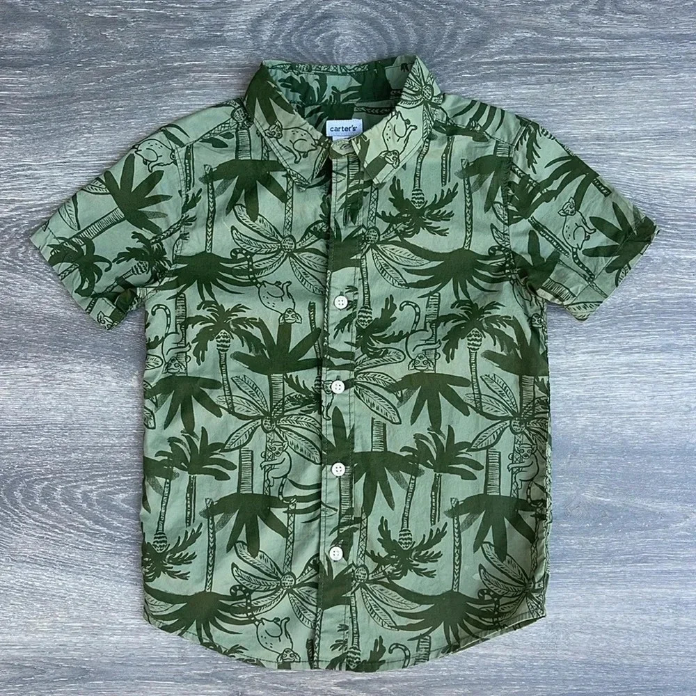Carters Short Sleeve Button Up Dress Shirt, green